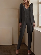 economico Tailleur pantalone della mamma-Completi pantaloni a 3 pezzi Elegante Smoking Matrimonio Inviti a matrimoni Lunghezza alla caviglia Maniche lunghe Scollatura a V Autunno Inviti a matrimoni Tessuto elasticizzato con applicazioni
