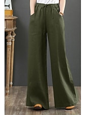 cheap Plain Cotton Linen Pant-Women&#039;s Cotton Linen Shorts Linen-Inspired Pants Cotton Linen Pants Fashion Streetwear Full Length Natural Plain Pocket Elastic Drawstring Design Comfy Comfortable Street Going out Apricot Jacinth