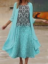 ieftine Rochie boho-Set Rochie pentru Femei Rochie Midi Rochie de Vară Casual Semi Formal Ombre Grafic Print Mânecă 3/4 Decolteu Crew Zilnic Vacanță Verde Vară Primăvară Fit Regulatr