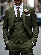 abordables Costumes de mariage-Pour des hommes Affaires Mariage d&#039;automne Costumes Revers Cranté Vert Véronèse Mode Formel Couleur Unie Coupe Standard 3 pièces Simple Boutonnage Deux Boutons