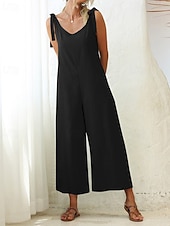 cheap Formal Jumpsuits-Women's Normal Dungarees Jumpsuit Streetwear Solid Color Sleeveless V Neck Backless Pocket Street Daily Regular Fit Black White Light Green Summer