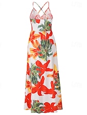 preiswerte Druck Blumen Kleider-Damen Midikleid Sommerkleid Unterkleid Boho-Kleid Mode Modern Täglich Strand Wochenende Normale Passform Blumen Ärmellos V Ausschnitt wasserblau Schwarz Rosa Orange Sommer