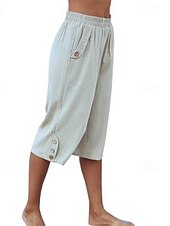 preiswerte Wesentliche Falsche Unterteile-Damen Kunstbaumwollleinen Caprihose Stoffhosen Lässig Wadenlang Natürliche Taille Einfach Tasche Elastischer Bund Außenbereich Bequem Urlaub Straße Wein Grau Schwarz Rosa Sommer Normale Passform