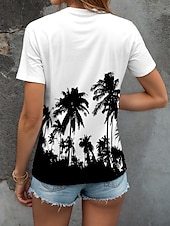 abordables Thé hawaïen-Femmes T-shirt Graphique Plantes ancien Élégant Classique Manche Courte Col en V Hauts Réguliers Quotidien Sortir Week-end Imprimé Noir Blanche Été Printemps