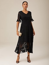 cheap Cocktail Dress-Women&#039;s Maxi Dress Cocktail Dress Wedding Guest Dress Semi Formal Dress A Line Dress Elegant Work Birthday Flutter Sleeve Wedding Guest Cocktail Party Formal Evening Regular Fit Solid Color Plain