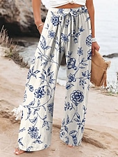 cheap Wide Leg &amp; High Waisted-Women&#039;s Wide Leg Chinos Baggy Pants Vacation Vintage Fashion Full Length High Waist Floral Graphic Printing Thermal Warm Breathable Soft Micro-elastic Vacation Street Causal Black Pink Light Brown
