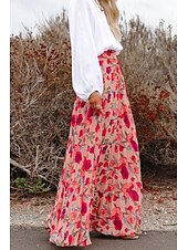 abordables Jupes graphiques-Femmes Jupe Mode Maxi Taille Basse Jupes Fleuri Imprimé Micro-Élastique Vacances Rue Rose Été Polyester