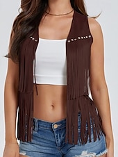 cheap Boho Tops-Women&#039;s Blouse Plain Active Modern Sleeveless V Neck Regular Tops Daily Holiday Fringe Black White Yellow Army Green Red Summer
