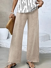economico Pantaloni-Chinos a Gamba Larga da Donna Pantaloni Baggy Vacanza Basic Casual Lunghezza Intera Vita Alta Semplice Pocket Vita Elastica Comodo Morbido Confortevole Micro-elastico Formale Vacanza Strada Blu