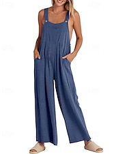 olcso hivatalos jumpsuits-női normál kantáros overál utcai viselet egyszínű ujjatlan U-nyakú zsebes utcai mindennapi normál szabású fekete sárga világoszöld nyári
