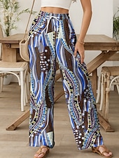 preiswerte weites Bein und hohe Taille-Damen Weites Bein Chinos Baggy-Hosen Urlaub Vintage Mode Volle Länge Hohe Taille Grafik Geometrisch Abstrakt Drucken Atmungsaktiv Weich Mikroelastisch Formell Outdoor Urlaub Karminrot Violett