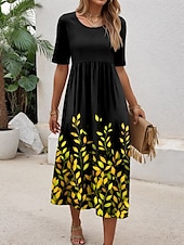 ieftine rochie florală-Pentru femei Rochie Mini Rochii Tricou Rochie A line Rochie de vară Vacanță Casual Zilnic Fit regulat Floral Grafic Manșon scurt Stil Nautic Galben Albastru piscină Mov Trifoi Vară