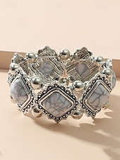 cheap Women&#039;s Bracelet-Women&#039;s Vintage Boho Turquoise Stone Bracelet – Retro Style Elastic Beaded Cuff Jewelry for Casual Wear, Festivals and Gifts