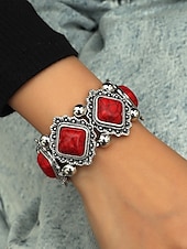 cheap Women&#039;s Bracelet-Women&#039;s Vintage Boho Turquoise Stone Bracelet – Retro Style Elastic Beaded Cuff Jewelry for Casual Wear, Festivals and Gifts