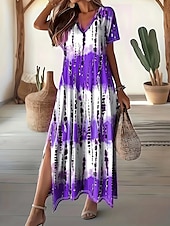 preiswerte Druck Blumen Kleider-Damen Maxikleid Shiftkleid Lässig Täglich Lässiger Schnitt Farbblock Kurzarm V Ausschnitt Rosa Purpur Grau Sommer