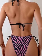 abordables Ensemble de bikinis-Femmes Maillots de Bain Bikini 2 pièces Maillot de bain Dos nu Tropical Tenues de plage Motif Zèbre Col Halter Sans manches Maillots de bain