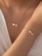 billige Halskjede for kvinner-26 initialer personlig gullhjertebokstavkjede og armbåndsett - utsøkte bokstavsmykker for kvinner og jenter, romantisk gave til eksamen, bursdag eller valentinsdag
