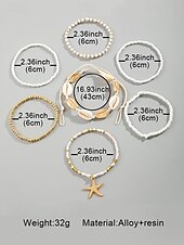 olcso Női karkötő-női boho shell gyöngyös karkötő szett - 7 részes tengeri csillag bűbáj sztreccs karkötő többféle színben nyári strand és üdülő viselethez