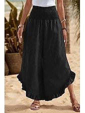 economico Pantaloni in lino e cotone semplici-Per donna Pantaloni in cotone e lino Pantaloni Eleganti Moda Streetwear Lunghezza intera Naturale Semplice Volant Elastico in vita All&#039;aperto Confortevole All&#039;aperto Vacanza Uscire Rosso arancione
