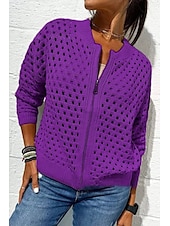 preiswerte Jacken-Damen Bluse Einfach Basic Modern Langarm Rundhalsausschnitt Normale Oberteile Täglich Ferien Ausgehen Reißverschluss Schwarz Weiß Rosa Wein Armeegrün Sommer