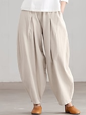 economico Pantaloni in lino e cotone semplici-Per donna Pantaloni in cotone e lino Pantaloni harem Moda Streetwear Comfort Lunghezza intera Misura del girovita medio Semplice Tasca Elastico in vita Comodo All&#039;aperto Confortevole Streetwear