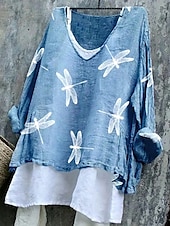 economico Top Floreali-Per donna Blusa Floreale Grafico Elegante Casual Manica 3/4 Scollo a V Top Regolari Quotidiano Blu marino Azzurro cielo Bianco sporco Estate Primavera