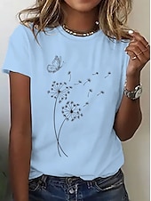 tanie koszulka w kwiaty-Damskie Podkoszulek Kwiaty Graficzny Zabytkowe Elegancki Klasyczny Krótki rękaw Półgolf Zwykłe topy Codzienny Weekend Nadruk Czarny Biały Rumiany róż Niebieski Lato Wiosna