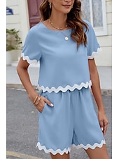 abordables Ensembles courts pour femmes-Ensembles de shorts de mode streetwear pour femmes en 2 pièces à manches courtes à col rond en couleur unie imprimé décontracté quotidien noir rose bleu été coupe régulière