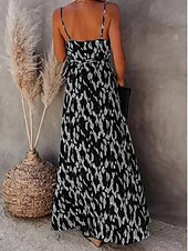 preiswerte Streifen- und geometrische Kleider-Damen Maxikleid A Linie Kleid Unterkleid Urlaub Lässig Boho Outdoor Ausgehen Strand Standard Passform Grafik Geometrisch Ärmellos Spaghettiträger Weiß Leicht Braun Blau Grau Sommer
