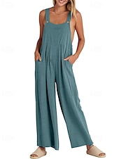 olcso hivatalos jumpsuits-női normál kantáros overál utcai viselet egyszínű ujjatlan U-nyakú zsebes utcai mindennapi normál szabású fekete sárga világoszöld nyári