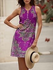 tanie Sukienki boho-Damskie Sukienka mini Sukienka letnia Sukienka A line Letnie sukienki Sukienka z odkrytymi ramionami Codzienny Święto Plaża Regularny Graficzny Plemienny Bez rękawów W serek Czerwony Niebieski