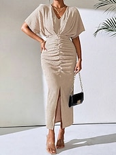 abordables Robe Simple-Femmes Robe Midi Robe de Soirée Robe d&#039;été Mode Classique Moderne Extérieur Vacances Fête Coupe régulière Uni Sans manches Col en V Noir Marron Abricot Été