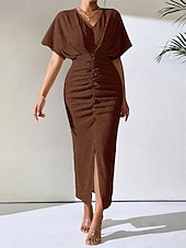 abordables Robe Simple-Femmes Robe Midi Robe de Soirée Robe d&#039;été Mode Classique Moderne Extérieur Vacances Fête Coupe régulière Uni Sans manches Col en V Noir Marron Abricot Été
