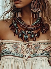 ieftine Topuri Boho-Pentru femei Bluză occidentală Cămașă Boho Bluză Floare Modern Boho Manșon Lung De Pe Umăr Topuri obișnuite Zilnic Ieșire Imprimeu Caisă Vară
