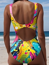 abordables Maillots de bain une pièce-Maillots de bain femme Maillot de bain une pièce Vêtement de plage Été Graphique Géométrique Col en U Sans manches Maillots de bain