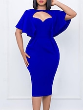 billiga Vita klänningar-Dam Midiklänning Sheath Dress party cocktail Semiformella klänningar Fest Normal Slät Kortärmad Rund hals Vit Rubinrött Kungsblå Sommar