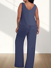 billige Gulvlengde-Jumpsuit  Buksedress 3 Delt Mor til bruden Kjole Bryllupsgjest Elegant Ledig Rund Utringning Gulvlengde Chiffon 3/4 Lengde Ermer med Perleapplikasjoner
