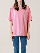 abordables Chemises-Femmes Chemise en lin Chemisier Uni Occasionnel Manche Courte Col ras du cou Hauts Réguliers Quotidien Fête Sortir Noir Jaune Rose Claire Abricot Été