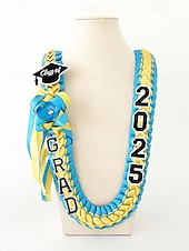 abordables Bufandas de mujer-Corona de graduación de la clase de 2025: collar de cinta trenzada con letras de graduación y dije de sombrero, regalo de recuerdo hecho a mano para la ceremonia de graduación de la escuela secundaria y la universidad.