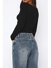 ieftine tricou simplu-Pentru femei Bluză Simplu Modern Manșon Lung Pătrat Crop Tops Zilnic Concediu Ieșire Negru Alb Verde Militar Roșu-aprins Albastru piscină Vară