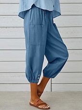 cheap Plain Cotton Linen Pant-Women&#039;s Capri Pants Solid Color Chinos Fashion Ethnic Style Basic Calf-Length High Waist Plain Pocket Drawstring Comfort Outdoor Micro-elastic Vacation Street Daily Black White Khaki Light Blue