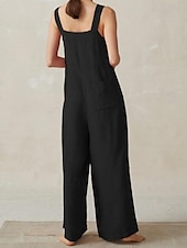 abordables Pantalon en coton et lin-Femmes Normal Pantalon inspiré du lin Streetwear Couleur Unie Sans manches Col en U Avec Poches Rue Quotidien Coupe régulière Noir Rouge Bleu Été