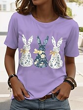 halpa Pääsiäispaita-Pääsiäinen Naisten T-paita Kuvitettu Eläin Tyylikäs Vapaa-aika Lyhythihainen Tiukka pyöreä kaula-aukko Tavalliset topit Päivittäin Viikonloppu Painettu Musta Valkoinen Punastuvan vaaleanpunainen