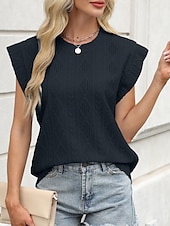 abordables T-shirt uni-T-shirt pour femmes unicolore mode élégante moderne manches courtes col rond hauts réguliers quotidiens week-end œillets noir blanc rose vert été printemps