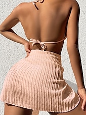 abordables Ensemble bikini 3 pièces-Femmes Maillots de Bain Bikini Trois Pièces Maillot de bain Dos nu Tropical Tenues de plage Uni Col Halter Sans manches Maillots de bain