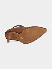 cheap Ballroom Shoes &amp; Modern Dance Shoes-Brown Suede Strappy High Heel Dance Shoes for Women – Elegant Closed Toe Latin Ballroom Practice Pumps