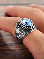 cheap Men&#039;s Jewelry-Men&#039;s Vintage Army Ring with Emerald Green Gemstone – Antique Silver Military Style Statement Ring for Veterans and Collectors