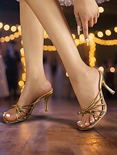 ieftine Sandale cu toc-salopete de damă cu toc cu fundă cu bretele aurii – sandale de bal de absolvire cu vârf deschis pentru serile elegante și look-uri de banchet