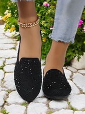 ieftine Pantofi Joși de Damă-pantofi flyknit strălucitori pentru damă, cu strasuri – pantofi eleganti pentru ținute casual și ieșiri de primăvară
