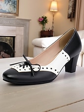 voordelige Dames Oxfordschoenen-Dames Zwart en Wit Oxford Heels - Vintage Gatsby 1930s Stijl Gespschoenen met Middenhak voor Kantoorgebruik Retro Feesten en Dagelijkse Elegantie